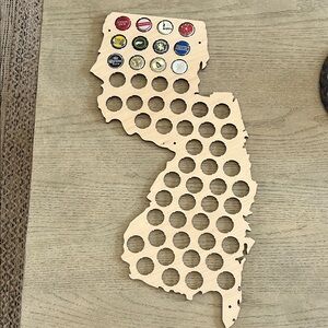 Wooden New Jersey Beer Cap Map